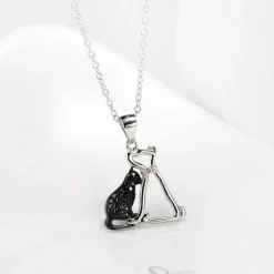 Cat and Dog Necklace and Paw Heart Ring in Sterling Silver with Black & White Cubic Zirconia, Adorable!