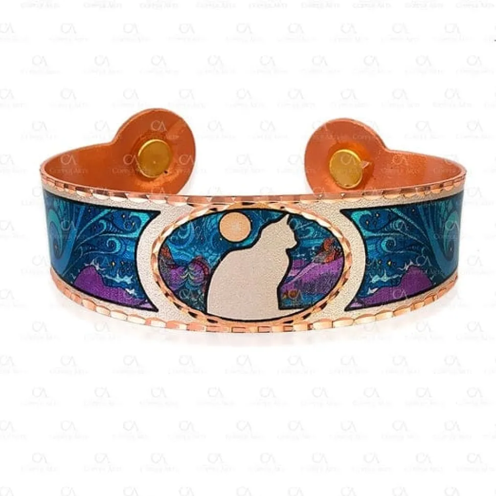 Cat and Moon design Colorful Bracelet With Magnet-Handmade in the USA