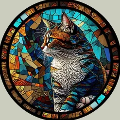 Cat Coaster with Stained Glass Motif, Eco-Friendly Ceramic