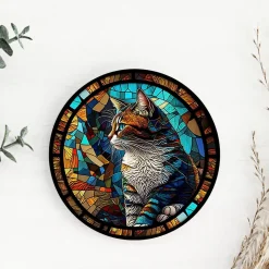 Cat Coaster with Stained Glass Motif, Eco-Friendly Ceramic
