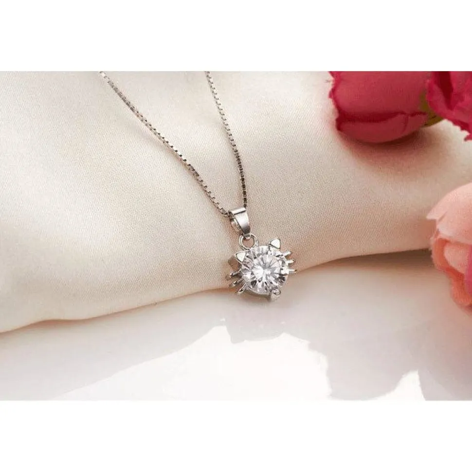 Cat Necklace, Ring and Earrings SET-Purple or Clear CZ in 925 Silver-Adorable!