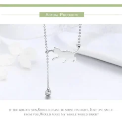 Cat Necklace Sterling SIlver with CZ Ball Adjustable 18" Chain