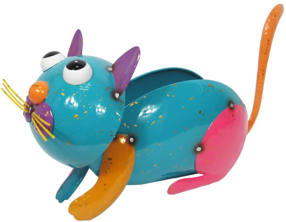 Cat Planter Colorful Enameled Metal