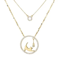 Cat Playing with Ball in a Circle Necklace, 2 Layers