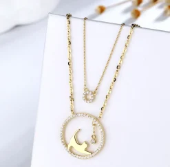 Cat Playing with Ball in a Circle Necklace, 2 Layers