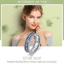 Celestial Galaxy Ring with Blue CZ, Glittering Moon, Stars and Planets on Your Finger!