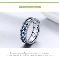 Celestial Galaxy Ring with Blue CZ, Glittering Moon, Stars and Planets on Your Finger!