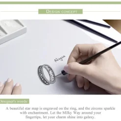 Celestial Galaxy Ring with Blue CZ, Glittering Moon, Stars and Planets on Your Finger!