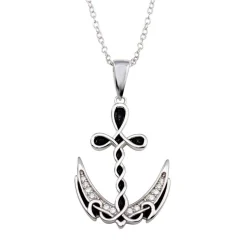 Celtic Black and CZ Sterling Silver Anchor Necklace-Uniquely Beautiful!
