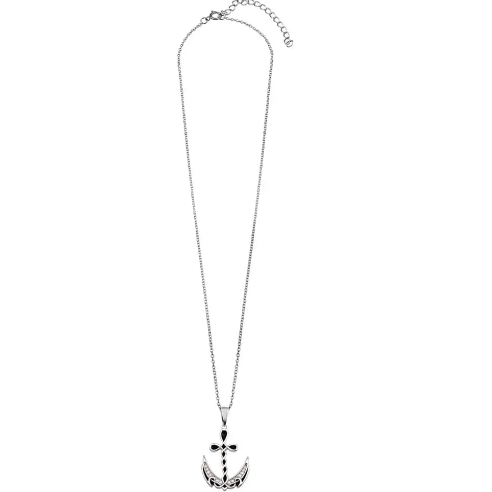 Celtic Black and CZ Sterling Silver Anchor Necklace-Uniquely Beautiful!