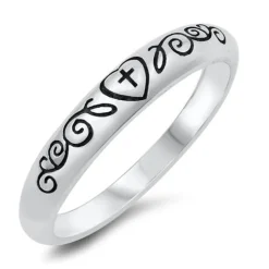 Celtic Cross, Heart And Vine Band .925 Sterling Silver