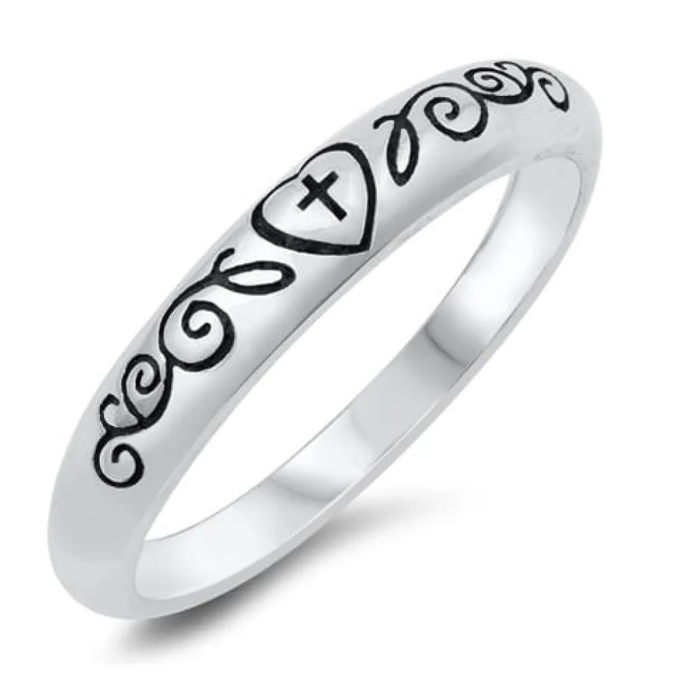 Celtic Cross, Heart And Vine Band .925 Sterling Silver