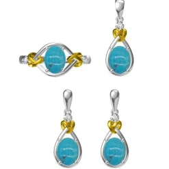 Celtic Love Knot Jewelry SET-Diamonds & REAL Gemstones in Sterling Silver