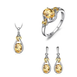 Celtic Love Knot Jewelry SET-Diamonds & REAL Gemstones in Sterling Silver