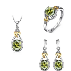 Celtic Love Knot Jewelry SET-Diamonds & REAL Gemstones in Sterling Silver