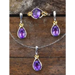 Celtic Love Knot Jewelry SET-Diamonds & REAL Gemstones in Sterling Silver