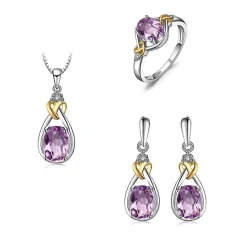 Celtic Love Knot Jewelry SET-Diamonds & REAL Gemstones in Sterling Silver