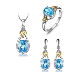 Celtic Love Knot Jewelry SET-Diamonds & REAL Gemstones in Sterling Silver