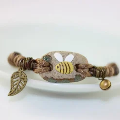 Ceramic Bee Charm Bracelet Bronze Mens/Ladies Wristband Bangle, So CUTE!