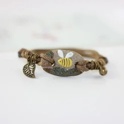 Ceramic Bee Charm Bracelet Bronze Mens/Ladies Wristband Bangle, So CUTE!