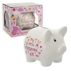 Ceramic Piggy Bank for Boys and Girls 5" Pink or Blue and White *