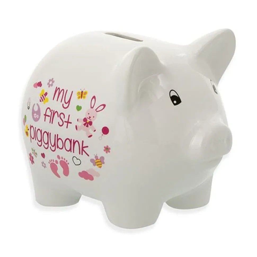 Ceramic Piggy Bank for Boys and Girls 5" Pink or Blue and White *