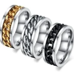 Chain Spinner Ring-Stainless Steel & Titanium Chain Spinner Inset in Gold, Silver or Black Color