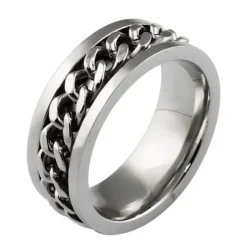 Chain Spinner Ring-Stainless Steel & Titanium Chain Spinner Inset in Gold, Silver or Black Color