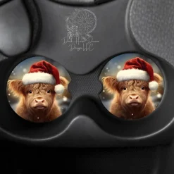 Christmas Baby Highland Cow Ceramic Car Coaster
