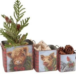 Christmas Farm Animal Bin Set-Pig, Highland Cow & Chicken
