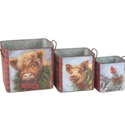 Christmas Farm Animal Bin Set-Pig, Highland Cow & Chicken