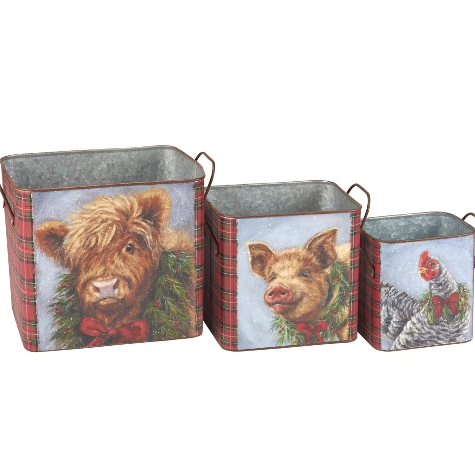 Christmas Farm Animal Bin Set-Pig, Highland Cow & Chicken