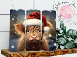 Christmas Highland Cow Skinny Tumblers Made in the USA