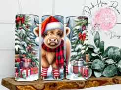 Christmas Highland Cow Skinny Tumblers Made in the USA