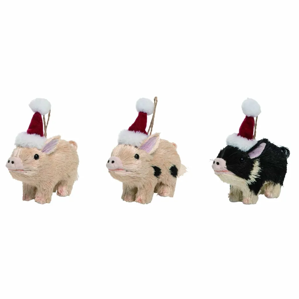 Christmas Pig Ornament Set of 3 Foam 5 in. Multicolor