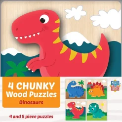 Chunky Wood Puzzles - Kids 4 Pack-Farm, Dinosaur & Garden Bugs
