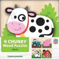Chunky Wood Puzzles - Kids 4 Pack-Farm, Dinosaur & Garden Bugs