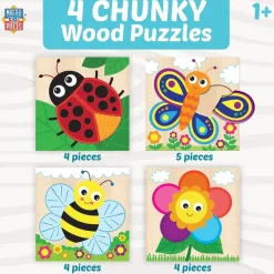 Chunky Wood Puzzles - Kids 4 Pack-Farm, Dinosaur & Garden Bugs