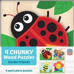 Chunky Wood Puzzles - Kids 4 Pack-Farm, Dinosaur & Garden Bugs