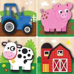 Chunky Wood Puzzles - Kids 4 Pack-Farm, Dinosaur & Garden Bugs