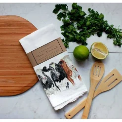 Closeout Farm Animal Watercolor Flour Sack Tea Towels-Rabbits, cows, horse, chicken