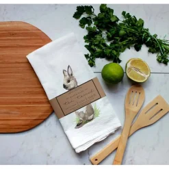 Closeout Farm Animal Watercolor Flour Sack Tea Towels-Rabbits, cows, horse, chicken