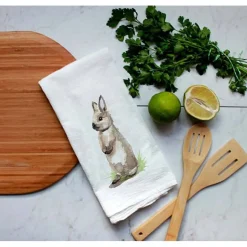 Closeout Farm Animal Watercolor Flour Sack Tea Towels-Rabbits, cows, horse, chicken