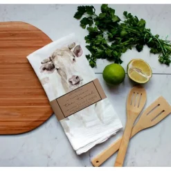 Closeout Farm Animal Watercolor Flour Sack Tea Towels-Rabbits, cows, horse, chicken