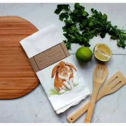 Closeout Farm Animal Watercolor Flour Sack Tea Towels-Rabbits, cows, horse, chicken