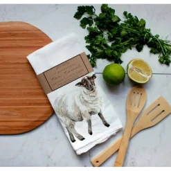 Closeout Farm Animal Watercolor Flour Sack Tea Towels-Rabbits, cows, horse, chicken