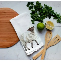 Closeout Farm Animal Watercolor Flour Sack Tea Towels-Rabbits, cows, horse, chicken