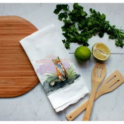 Closeout Farm Animal Watercolor Flour Sack Tea Towels-Rabbits, cows, horse, chicken