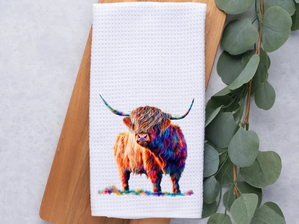 Colorful Majestic Highland Cow Micro Fiber Towel
