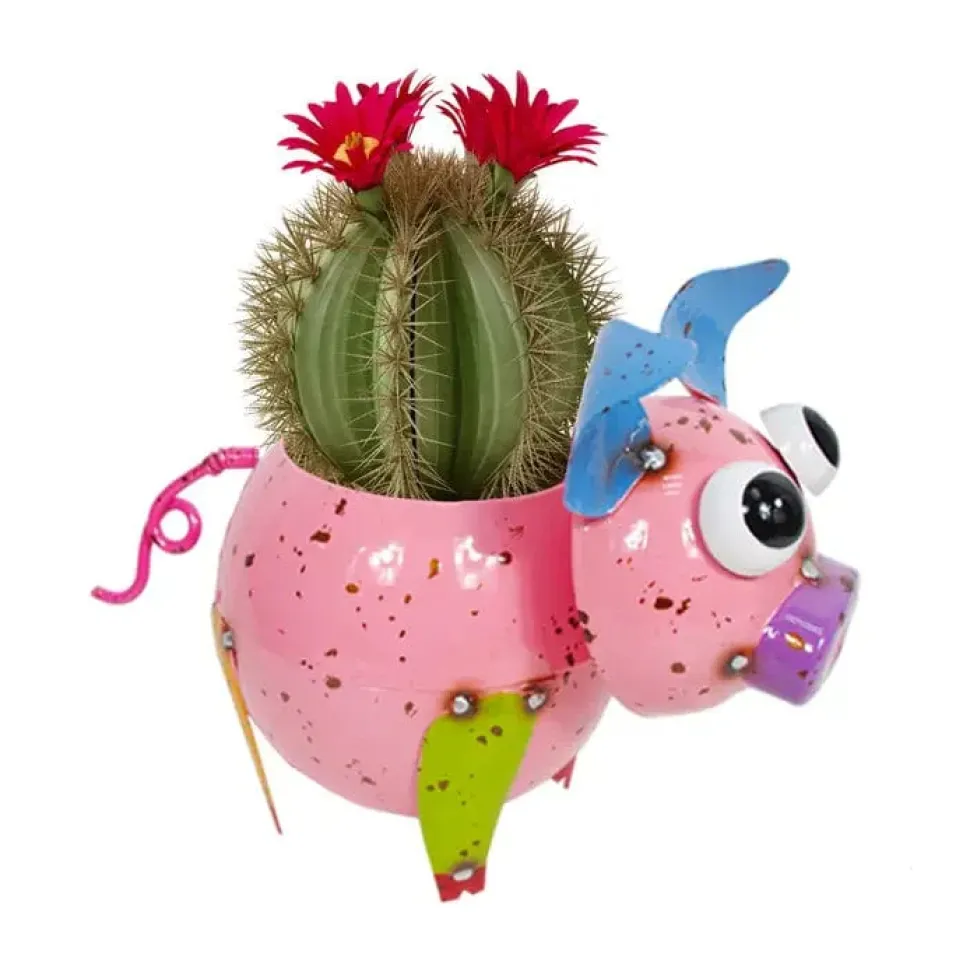 Colorful Mini Pig Planter Painted and Enameled